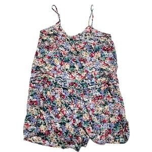 BCBGeneration Floral Jumper Romper Shorts Pockets Size L